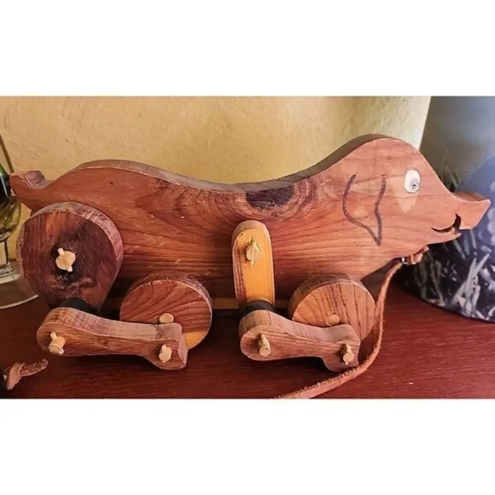 Vintage All Wood Pig‎ (Hog) Pull Toy Handmade